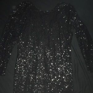 Black sequin low back dress